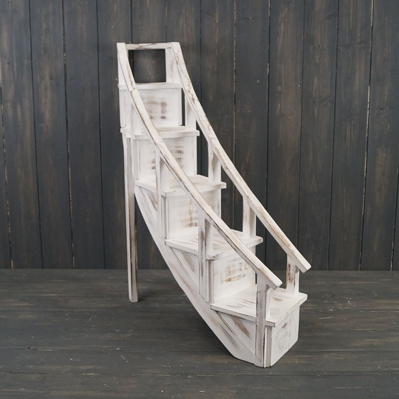 Whitewash Curved Wooden Step Stand Left Side detail page